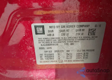 2015 Buick Encore Leather из США, поврежденный, VIN KL4CJGSB3FB161290